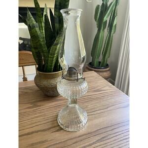 Antique Clear Glass Oil Lamp Kerosene Lamp Bubble Waffle Pattern Vintage Lamp